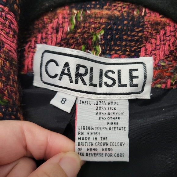 Carlisle Women's Vintage Plaid Tweed Jacket Blazer Size 8 Black Orange Pink Wool - Picture 2 of 7